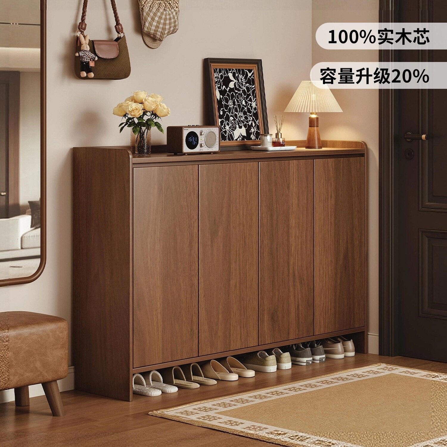 实木芯鞋柜家用门口2026新款入户玄关收纳柜一体靠墙门外走廊鞋架