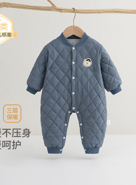婴儿衣服秋冬150g夹棉保暖棉衣新生儿哈衣长袖连体衣宝宝加厚冬装
