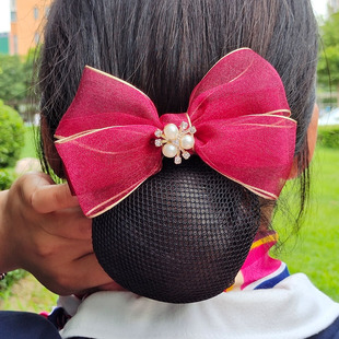 职业头花银行酒店护士空姐饭店服务员工作头花网兜发网蝴蝶结珍珠