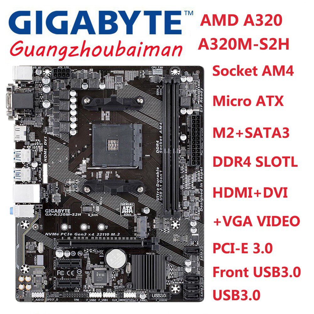 gigabyte/技嘉 a320m-s2h 主板 台式机 am4 a320 ddr4 m.2 sata3