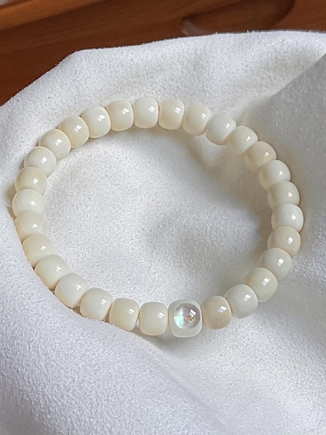 【小珍珠】白玉菩提镶嵌彩贝7*8老型桶佛珠手串送人生日礼物盘玩