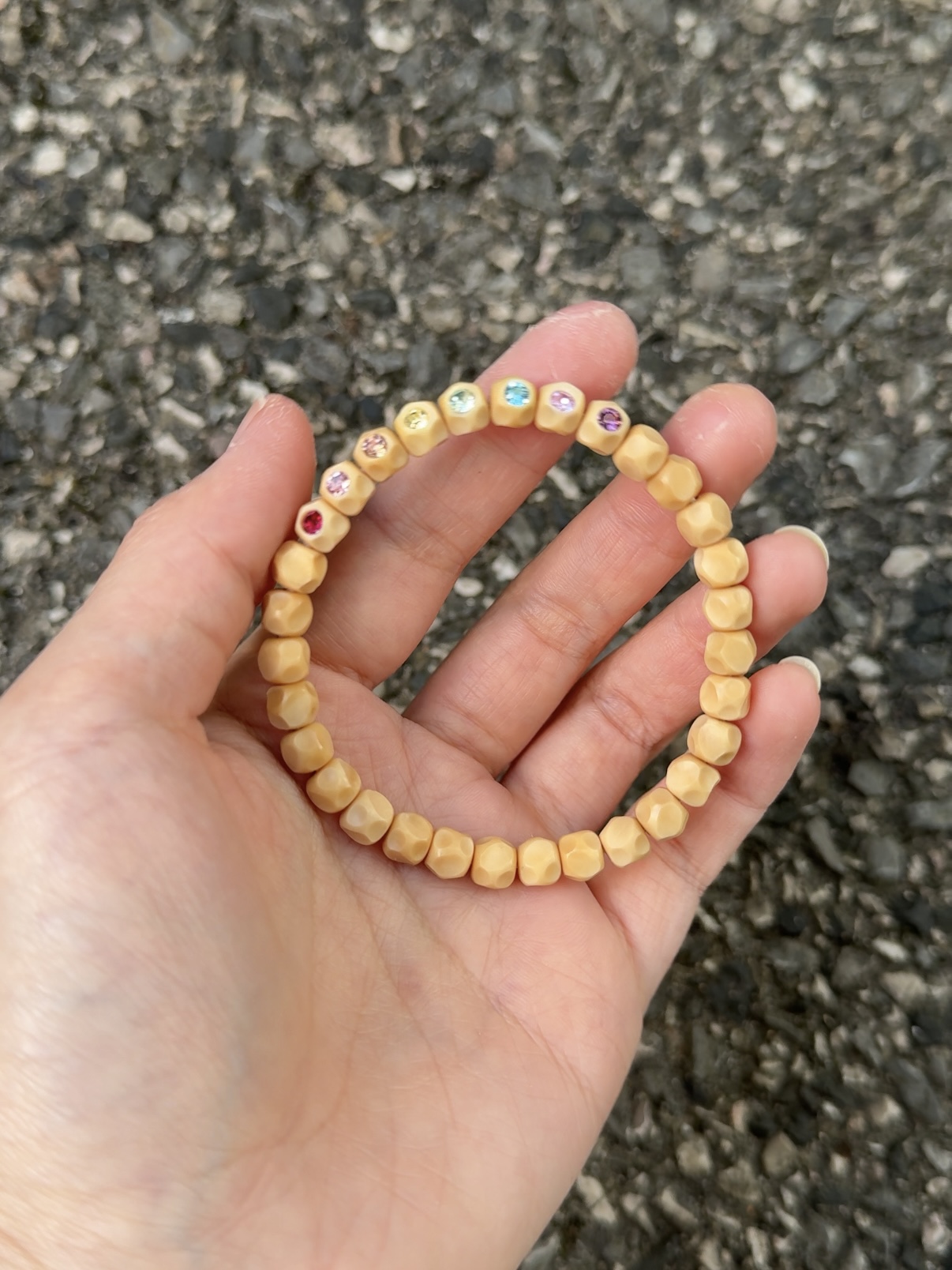 【彩虹奶酪】无相龙脊菩提镶嵌彩贝6*7老型桶佛珠手串送人生日礼