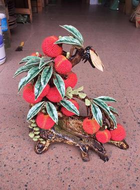 客厅招财摆件树头金蝉仿真荔枝