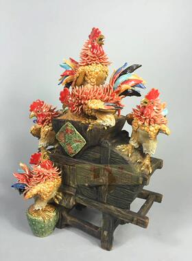 客厅招财摆件生肖鸡一团和气