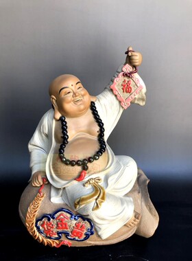 石湾公仔招财摆件坐黄金袋福佛