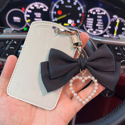 特斯拉卡片真皮钥匙套车扣链女