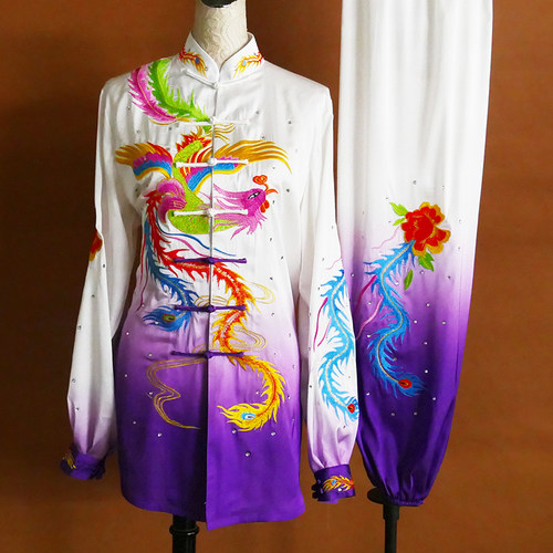 2025新款刺绣凤凰太极服八段锦健身气功比赛服渐变儿童专用演出女