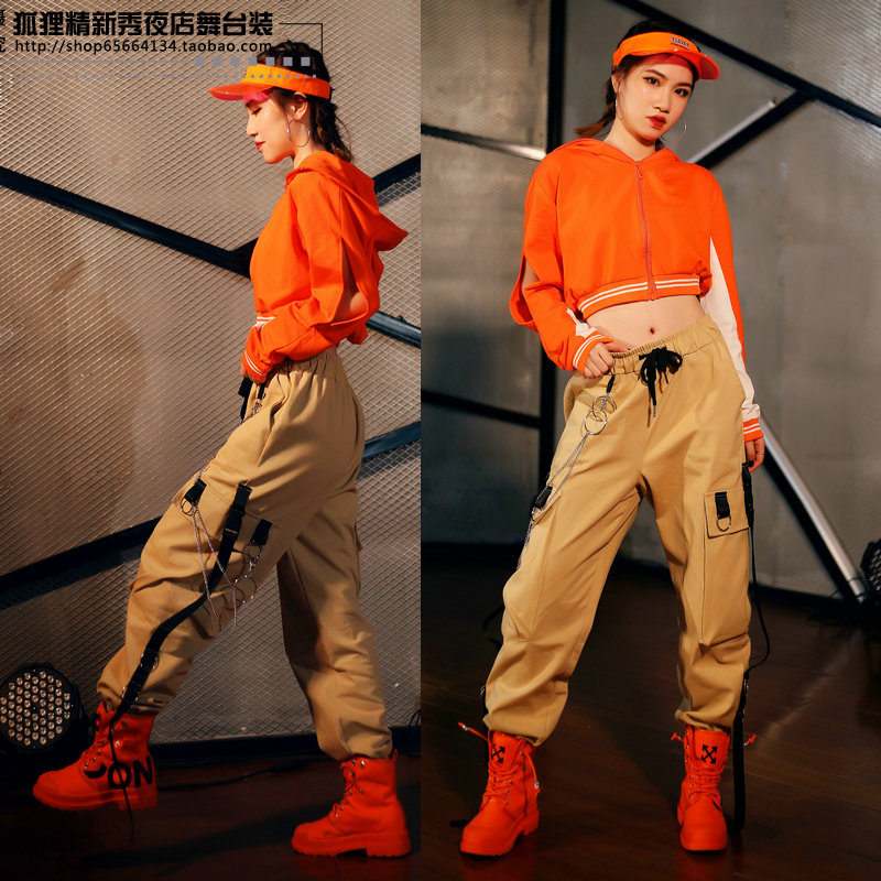 宽松高腰露脐束脚工装裤演出服图片