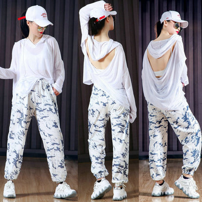 嘻哈街舞jazz女装跳舞套装宽松露背上衣女爵士舞蹈服练功服表演服