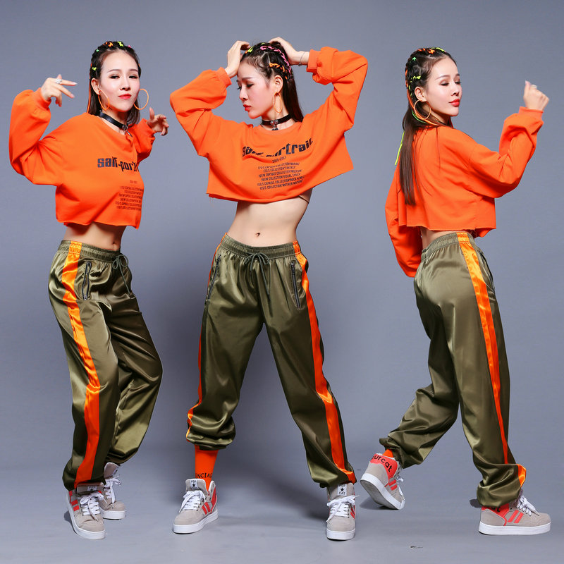 美式休闲工装裤女潮春秋广场舞街舞裤子爵士舞蹈服套装女团演出服_虎窝淘