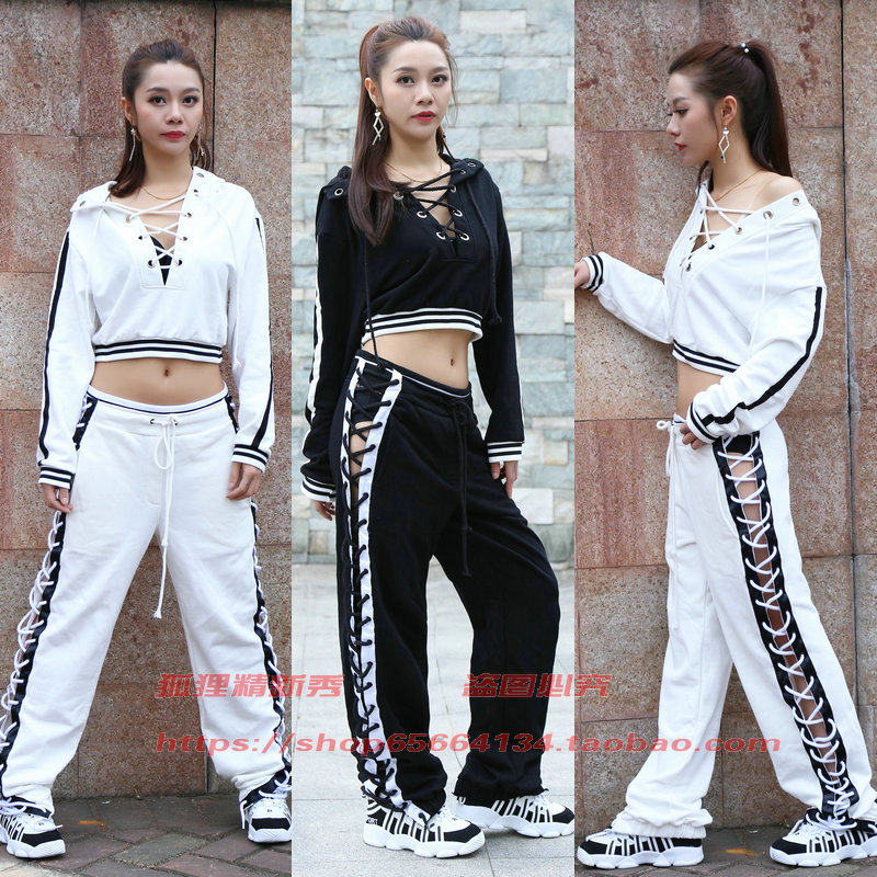 美式镂空hiphop街舞套装女露脐jazz设计感上衣爵士跳舞女团演出服_虎窝淘