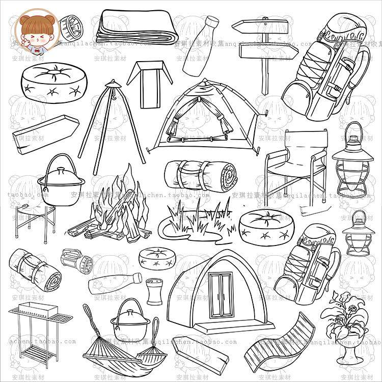 线描手绘风户外露营帐篷用品装备宣传册手绘海报矢量AI+png素材,商务/设计服务,设计素材/源文件,淘宝优惠券,粉丝福利购,淘宝优惠卷