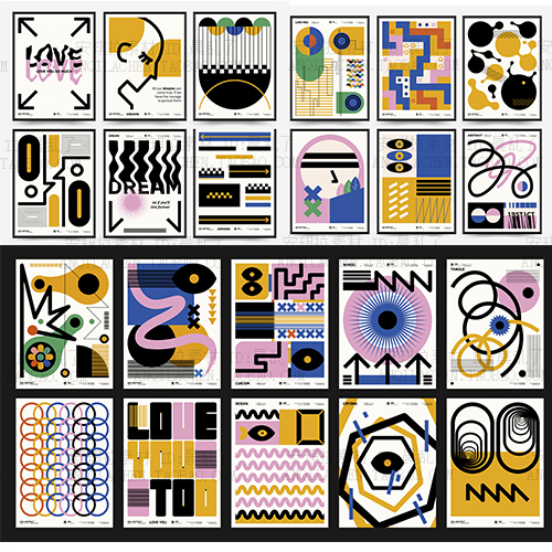 色块线条抽象风几何图形组合装饰画画芯海报卡片矢量eps素材