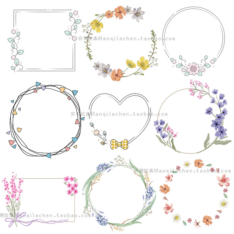 94款少女风线描爱心花卉png矢量婚礼边框海报装饰边框设计素材