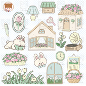 手绘可爱卡通小房子兔子花朵装 素插画免抠png设计素材 饰元