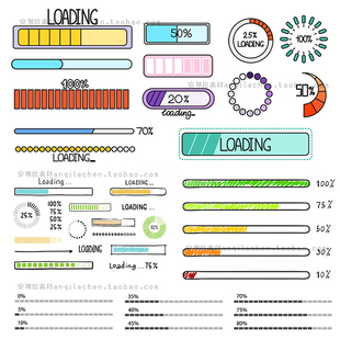 手绘进度条素材百分比进度缓冲下载中图标矢量元素EPS设计素材
