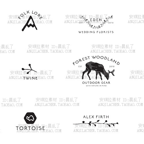 日式极简风黑白剪影logo防盗水印矢量 psd设计素材