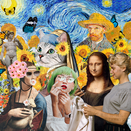 100多款复古油画名画人物外国人物元素拼贴剪贴画png手账素材