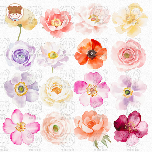 水彩美丽唯美花朵花卉花环植物婚礼卡片海报装饰元素png免抠素材