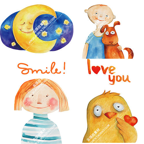 儿童个性水彩卡通矢量eps源文件素材