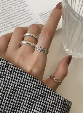 几何线条双层戒指女简约冷淡风气质百搭S925银开口指环镂空食指戒