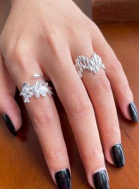 橡树叶错落戒指女小众设计感气质百搭叶子开口指环甜酷网红食指戒
