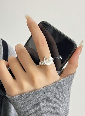 不规则仿珍珠戒指女时尚个性百搭网红新款开口指环高级感食指戒潮