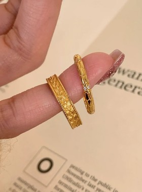 复古轻奢戒指女百搭时尚个性简约气质S925镀银小众指环叠戴食指戒