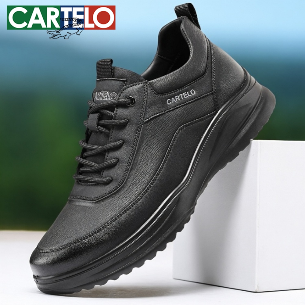 卡帝乐鳄鱼男鞋2025秋季新款运动休闲皮鞋男真皮跑步鞋中年爸爸鞋