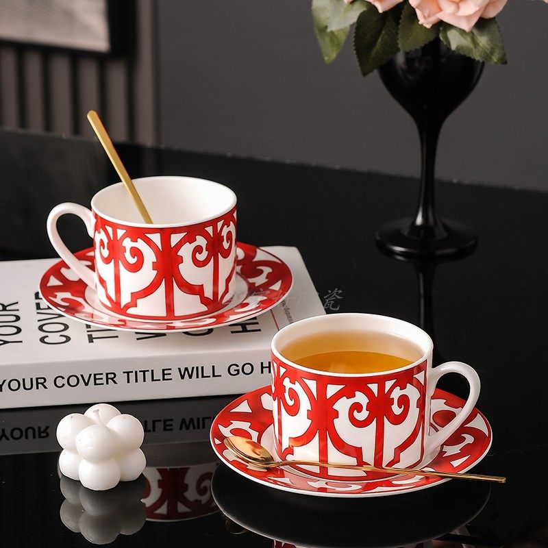 中国红咖啡杯碟套装家用陶瓷牛奶马克杯早餐杯下午茶杯结婚伴手礼,餐饮具,咖啡杯,淘宝优惠券,粉丝福利购,淘宝优惠卷