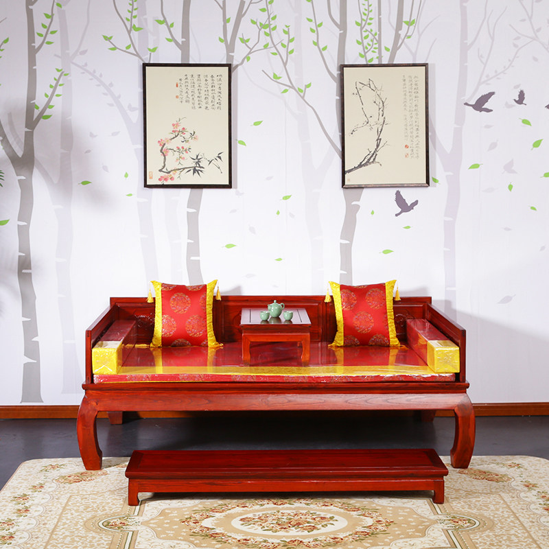 中式全实木沙发组合 榆木罗汉床沙发带垫转角客厅家具贵妃小户型
