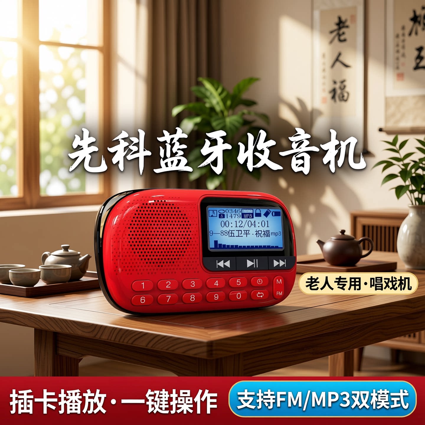 先科蓝牙收音机老人专用可插卡小音响便携式播放器老年音箱唱戏机
