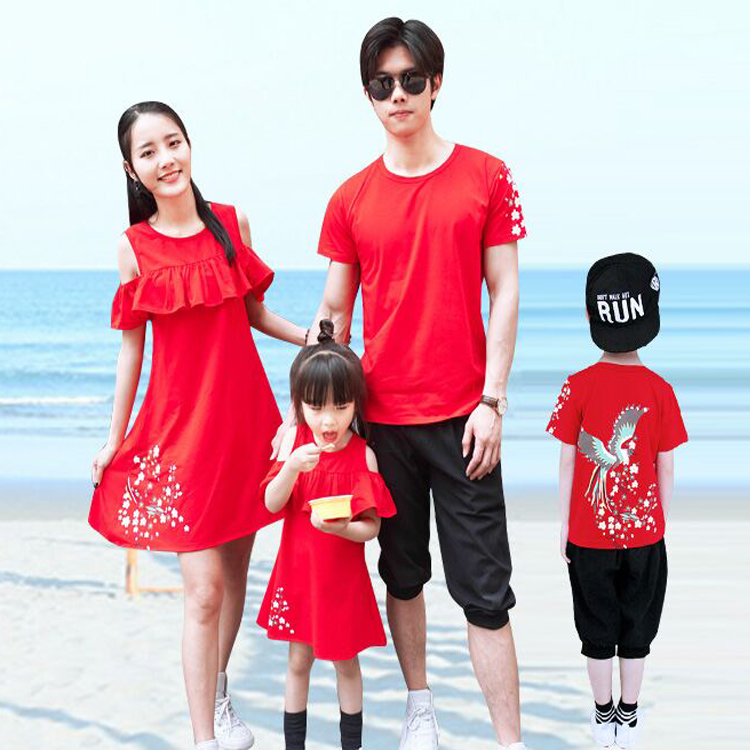 一家三口亲子装2019新款夏季婴幼儿全家庭装母女装纯棉连衣裙四口10月25日最新优惠