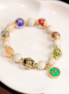 古法香灰琉璃手串女佛珠五路财