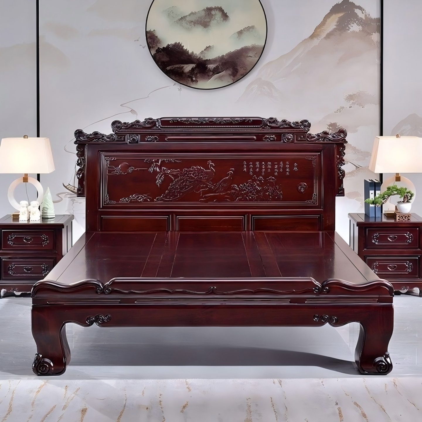 非洲格木全实木雕花大床