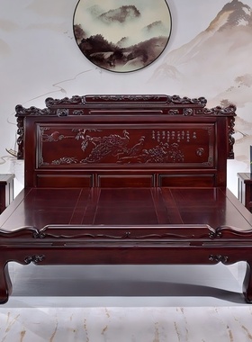 非洲格木全实木床明清雕花大床主卧双人床榫卯结构加厚仿古雕花床