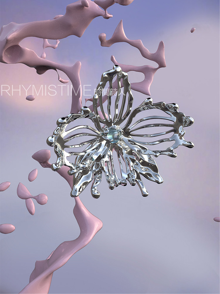 RHYMISTIME时间诗人花木兰花情侣耳环镀白金个性潮小众原创设计师