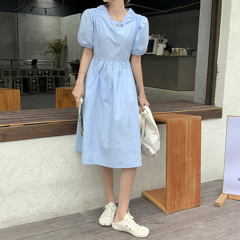 Real shot spring and summer Korean new style design temperament versatile bubble sleeve dress real price
