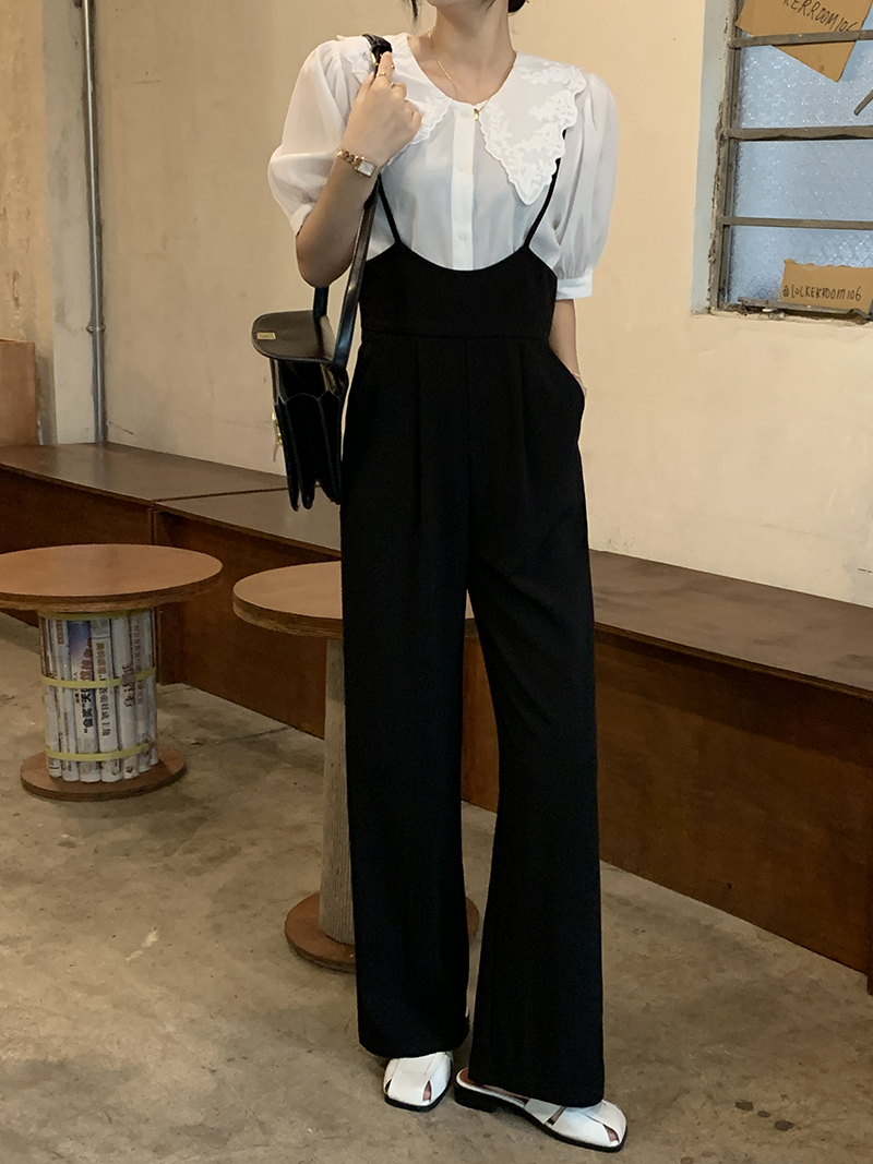 Real shot spring and summer Korean new loose and versatile suspender suit pants casual wide leg pants real price