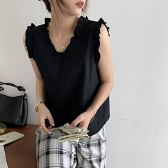 Real shot spring and summer Korean version new loose ear edge thin sleeveless vest top real price