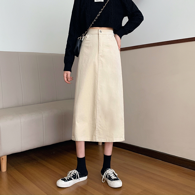 Real shot three standard winter Korean new high waist thin corduroy elastic waist skirt real price