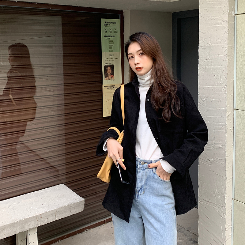 Real shot winter Korean version new loose and versatile corduroy Shirt Plush coat real price