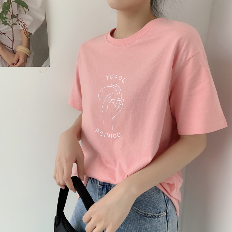 Photo: 2020 summer new Korean round neck Pullover loose show thin funny print short sleeve T-shirt real price