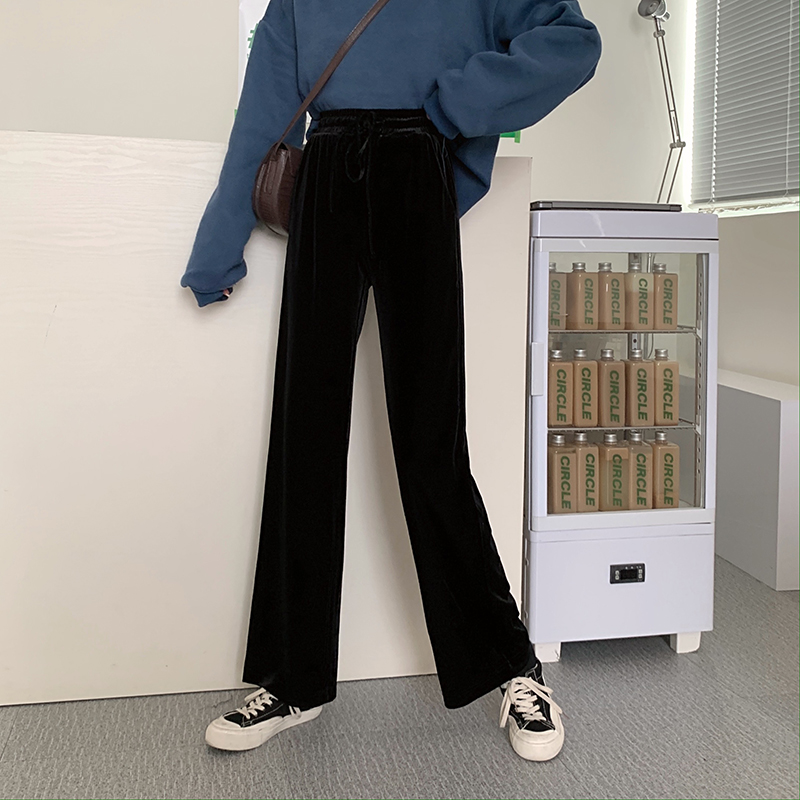 Real shot control 3 autumn Korean new style high waisted slim drape wide leg pants Plush casual pants real price