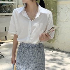 Real shot summer Korean new loose and versatile solid color shirt show thin short sleeve shirt real price