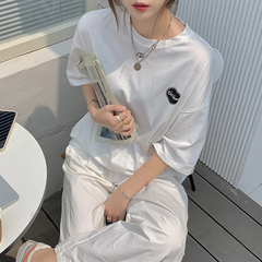 實拍三標齊春夏韓版新款圓領寬鬆短袖百搭字母印花t恤實價