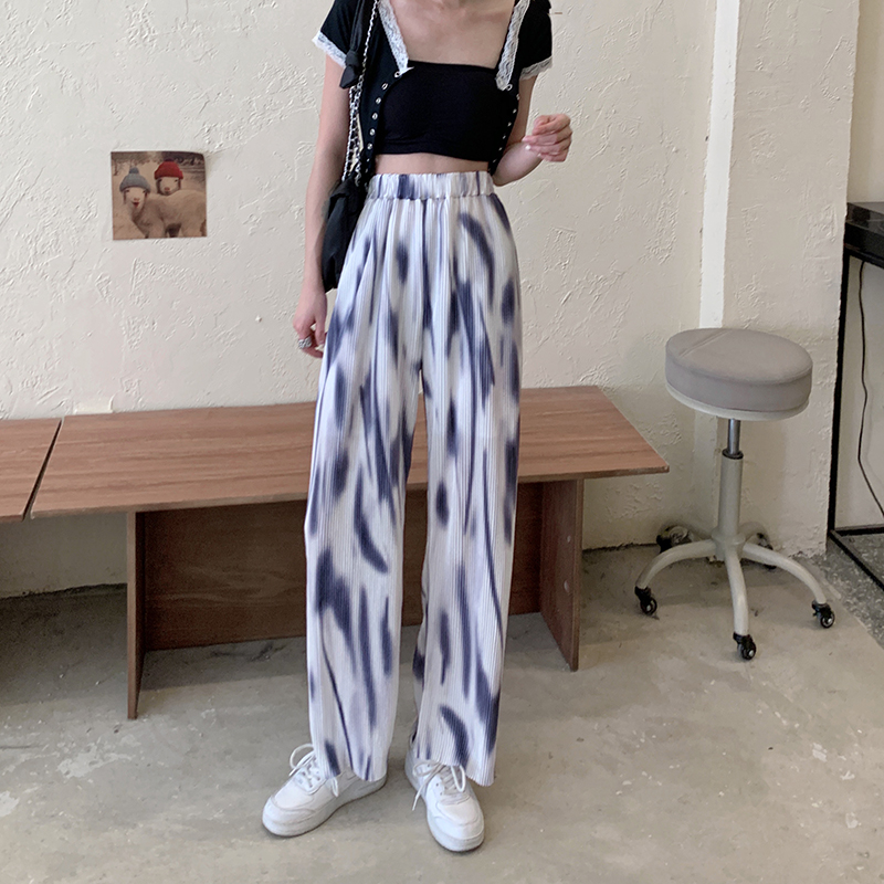 Real shot spring and summer Korean version new high waist slim down tie dyed casual pants wide leg pants real price