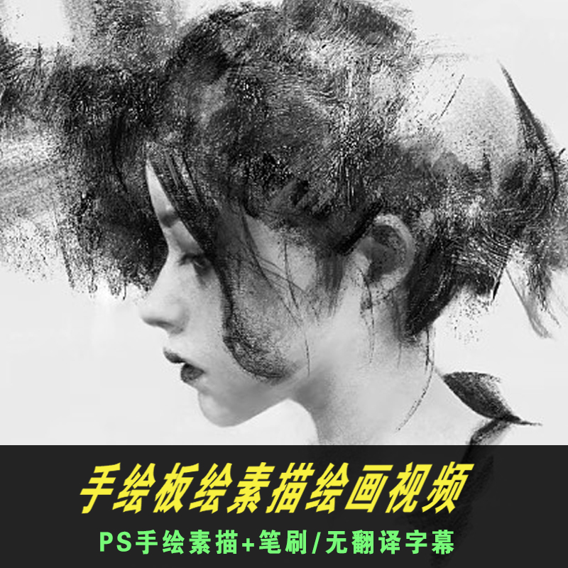 板绘手绘零基础素描绘画视频教程含PS笔刷原画厚涂头像速写素材集