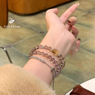 九紫离火天然紫水晶手串女盘缠黄阿塞水晶手链高级感串珠叠戴手饰