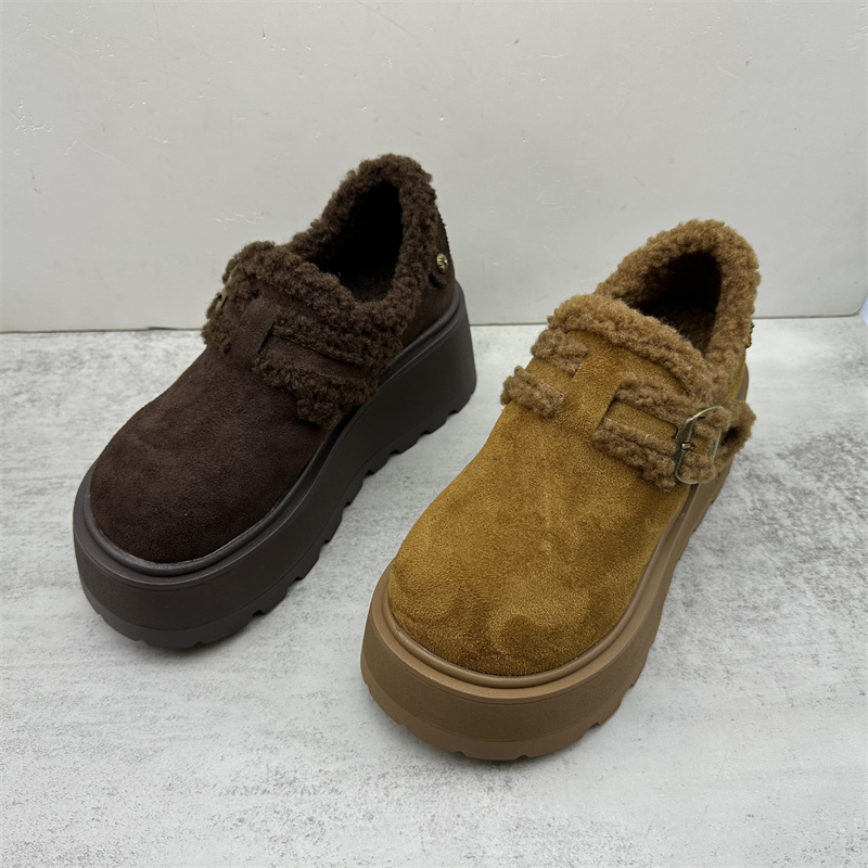 工厂处理2025冬季新款加绒勃肯鞋女厚底圆头懒人鞋套蹬保暖休闲鞋